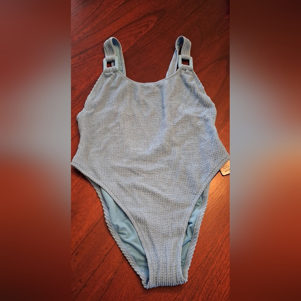 NWT Aerie Ribbed Blue Cheekiest One Piece Swimsuit UPF 50